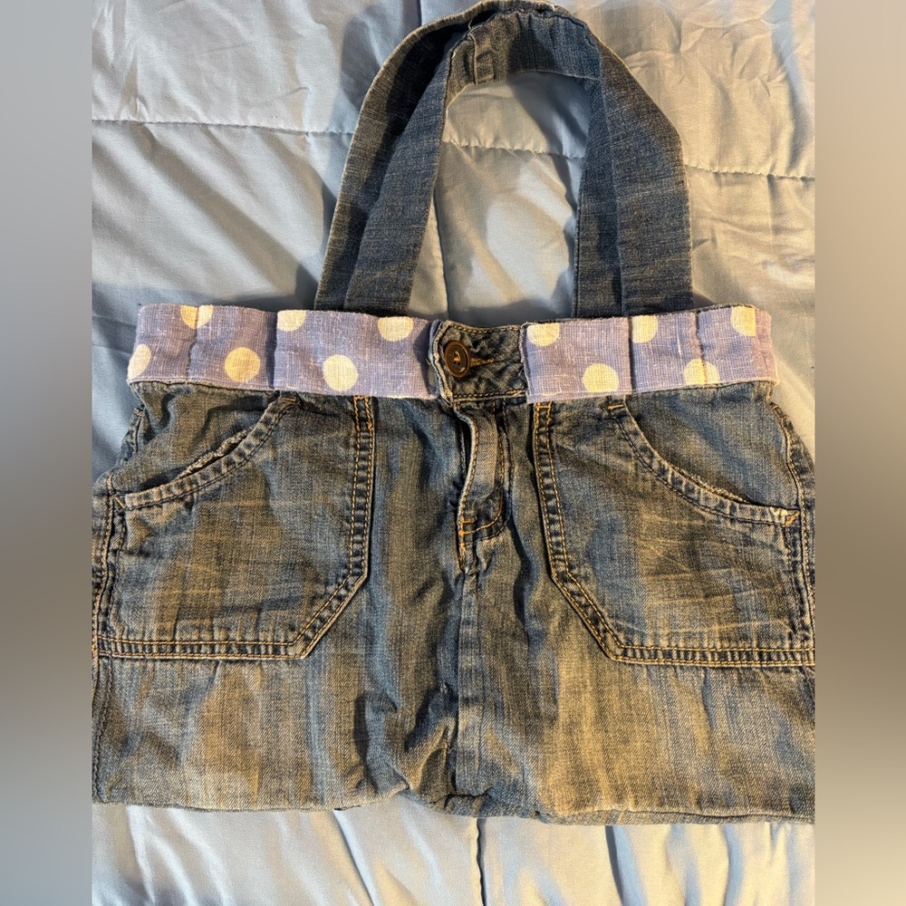 Denim and Polka Dot Satchel Made From Limited Too Jeans. Super Cute.